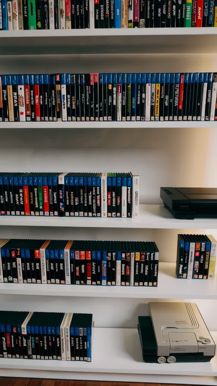 Vintage Video Game and Media Collection on Bookshelf