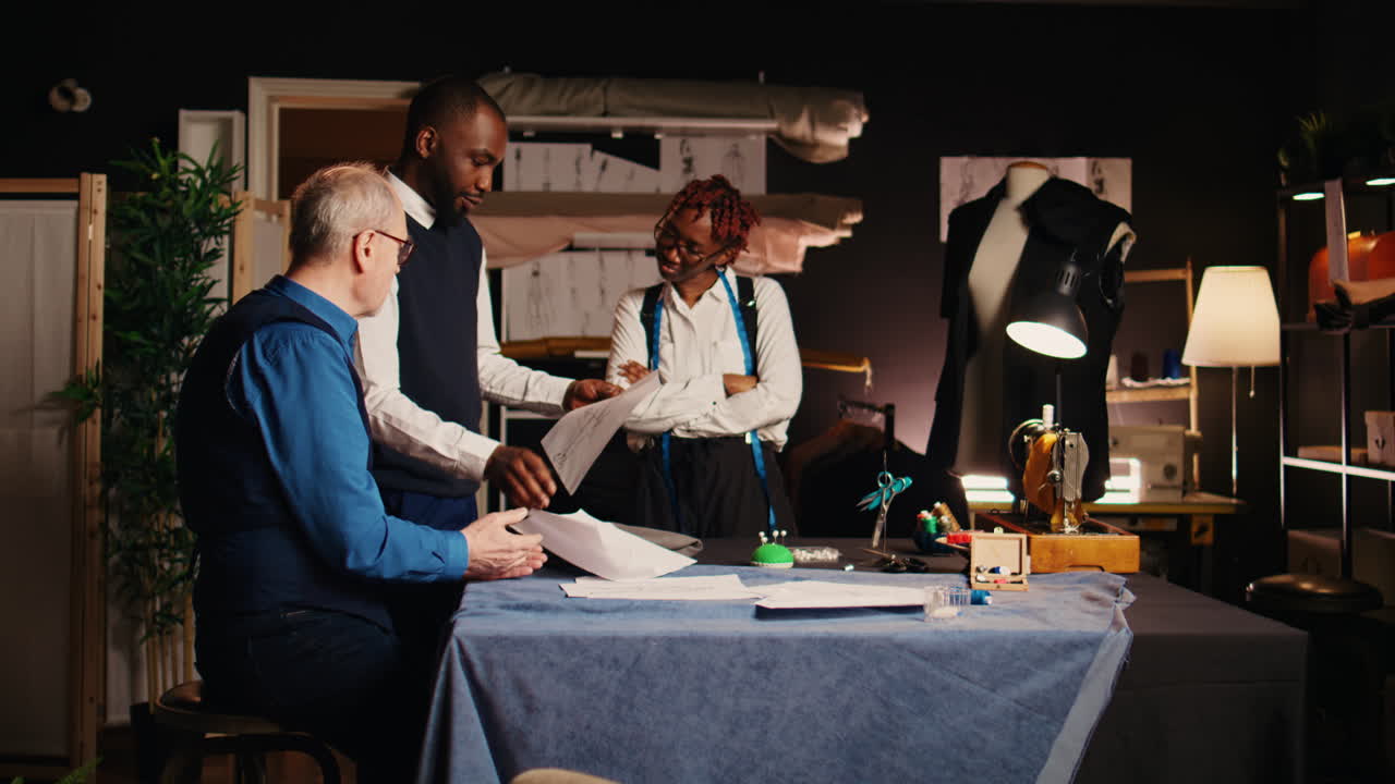 Customer working with senior tailor