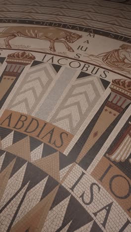mosaic floor detail in dormition abbey, jerusalem. slow motion.