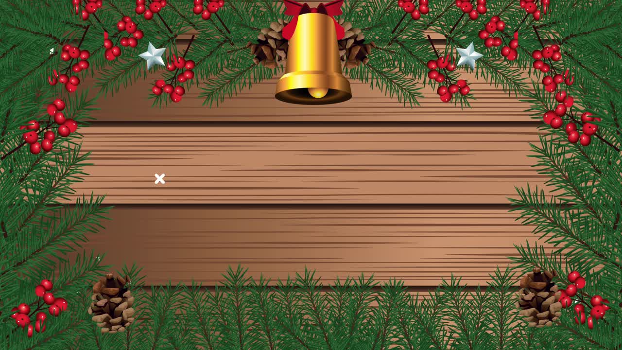 feliz navidad con campana dorada en fondo de madera