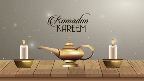 ramadan kareem lettering with magic lamp and candles