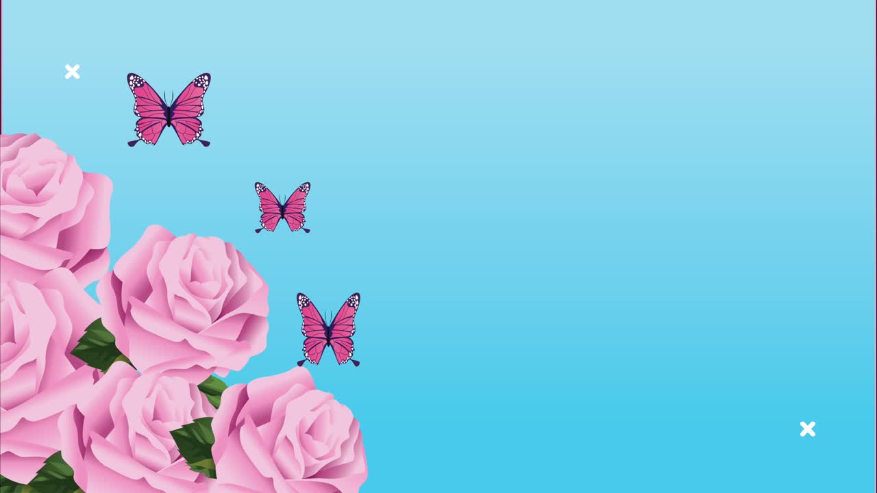 rose rosa fiori con farfalle animazione