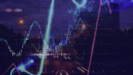 animation of data processing over cityscape