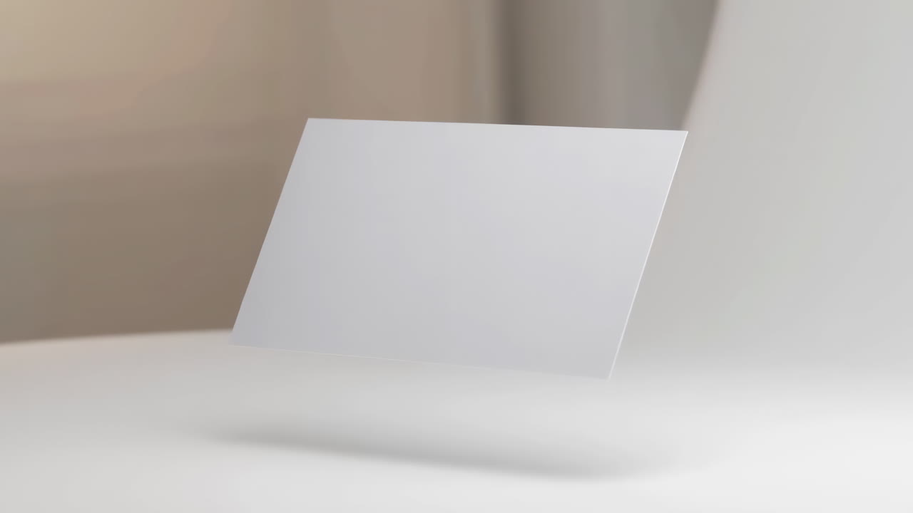 Blank White Card Floating and Rotating in Studio