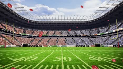 animación de pelotas con galeses flotando sobre el estadio deportivo