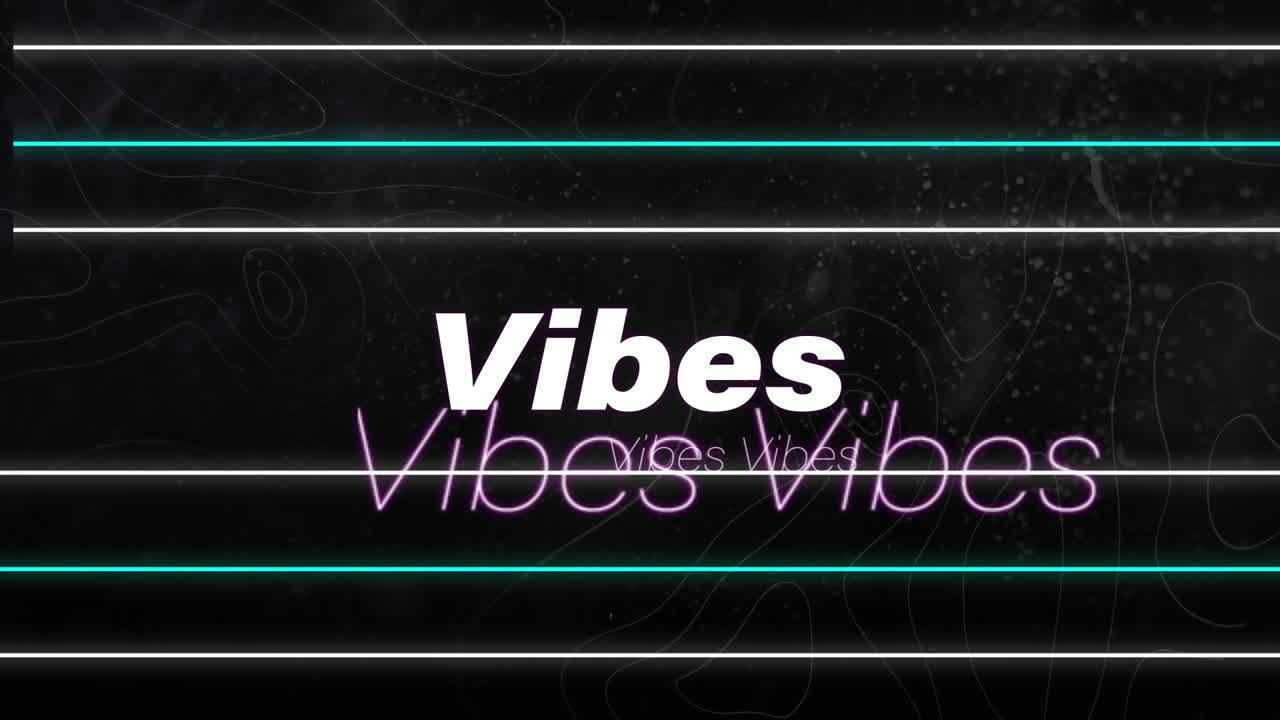 Animation of vibes text in white letters in repetition over flickering lines