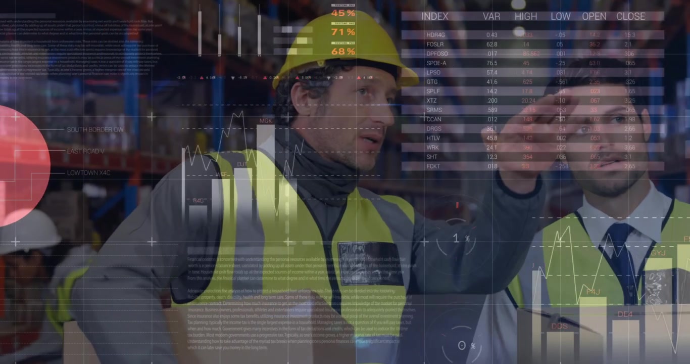 Video animates financial stats and global shipping connections.