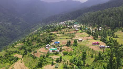 drone shot of a small village in sainj valley in himachal pradesh near manali, kasol-1