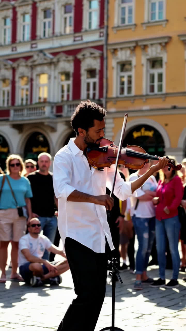Violinist Performing in a City Square