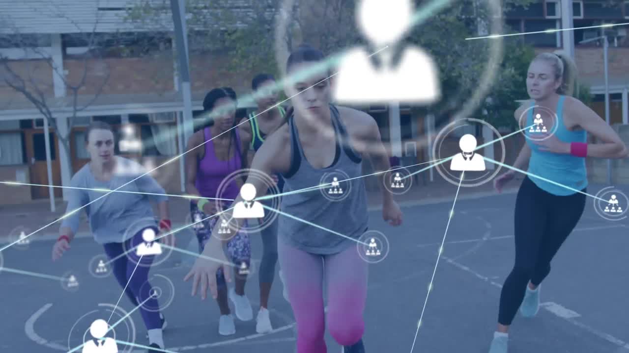 Animation of networks of connections over female basketball players