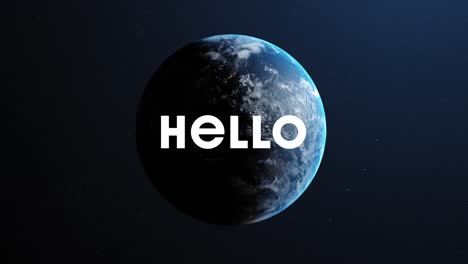 Animation-of-hello-text-over-globe-on-dark-background