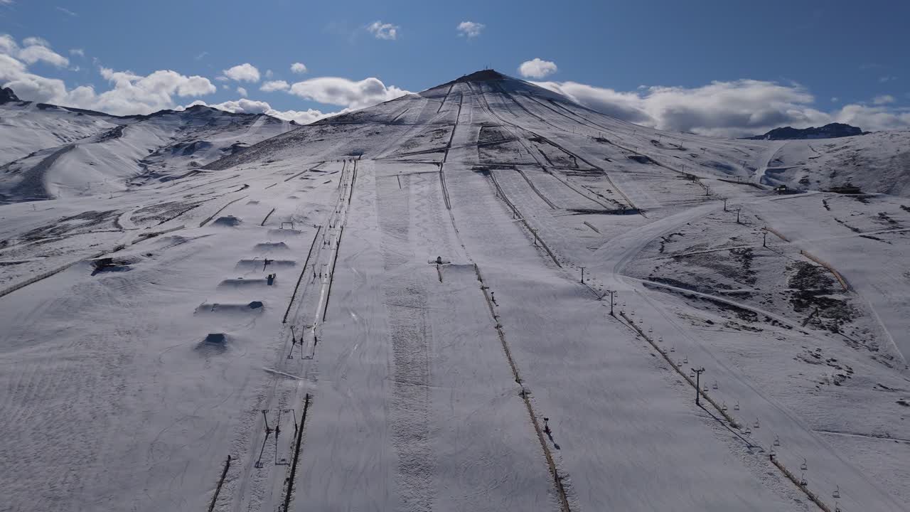Valle Nevado, Santiago Chile. Aerial view of touristic landmark of travel destination.