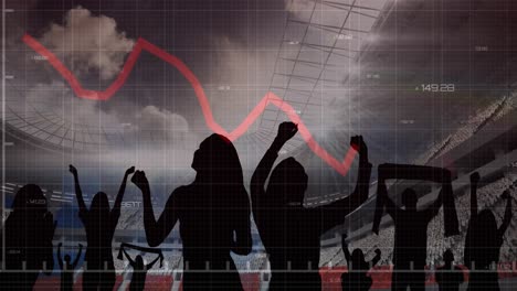 animación de gráficos y procesamiento de datos sobre los aficionados que aplauden en el estadio deportivo