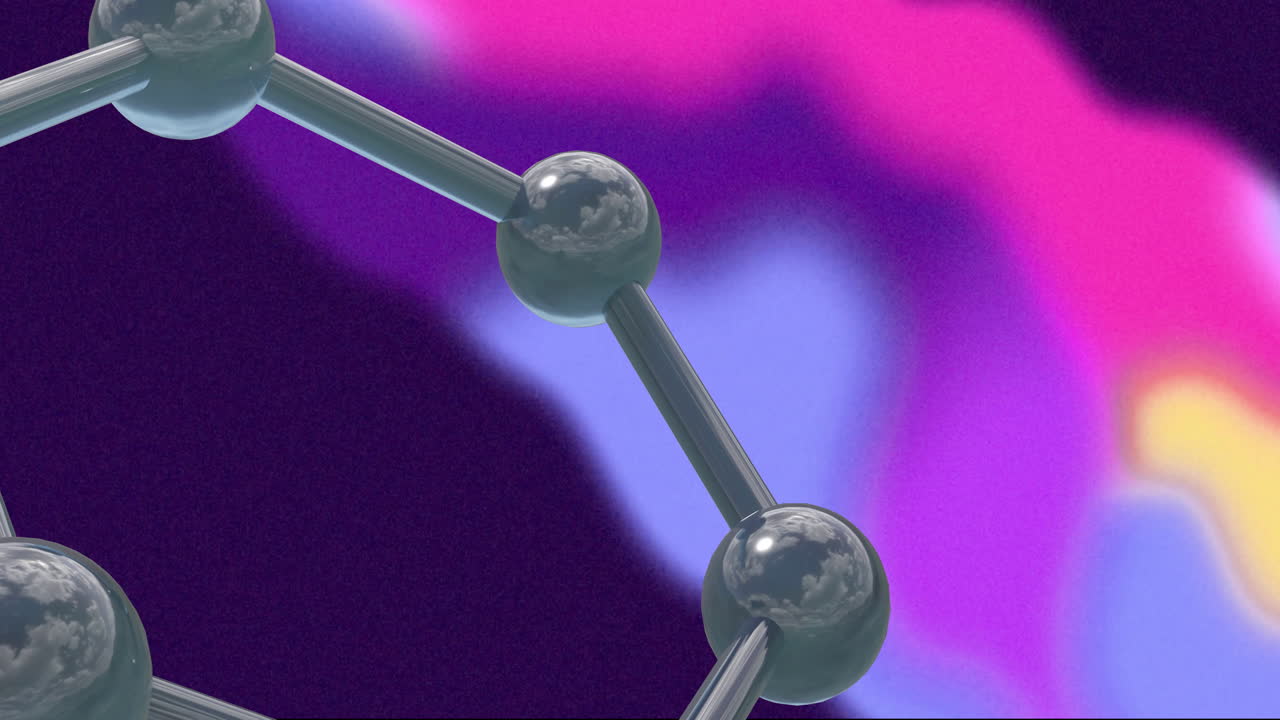 анимация молекулярной структуры на ярко-розовом и фиолетовом фонах