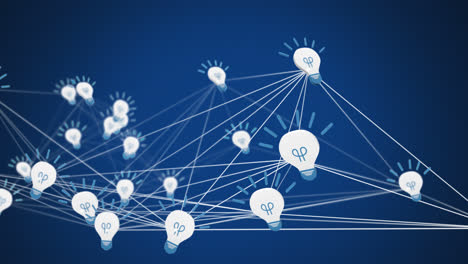 digital animation of network of bulb icons against blue background