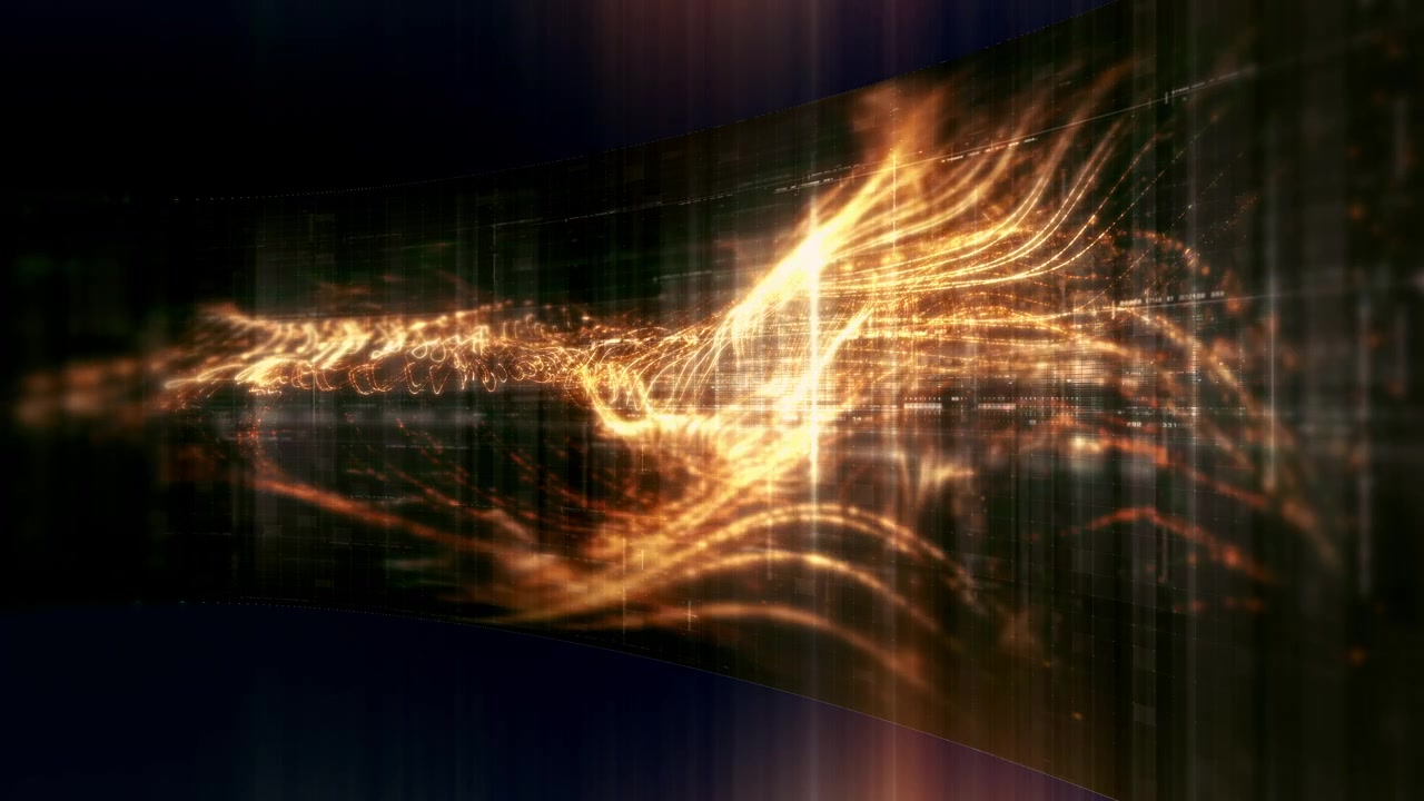 Futuristic data network visualization with glowing digital streams, big data analytics interface, cyber technology background and communication system in curved virtual display