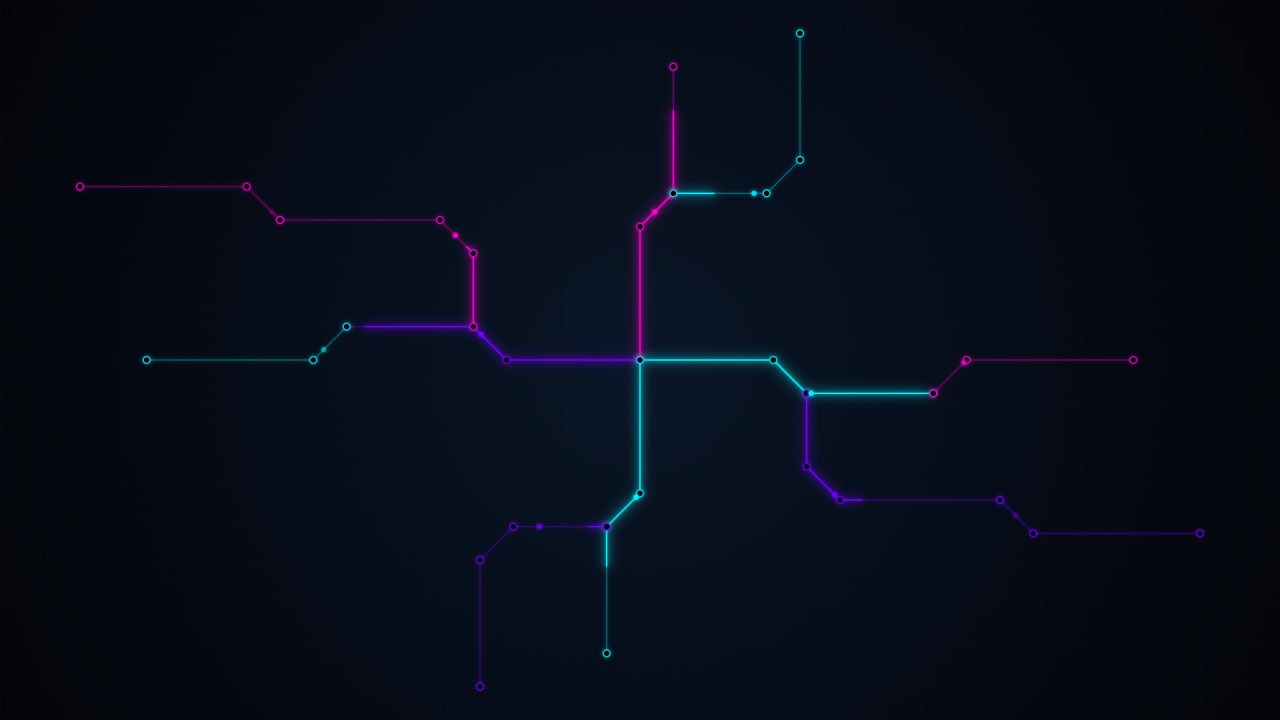 Abstract Digital Circuit Network Animation with Glowing Nodes
