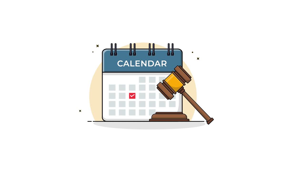 Calendario animato con martelletto e segno di spunta