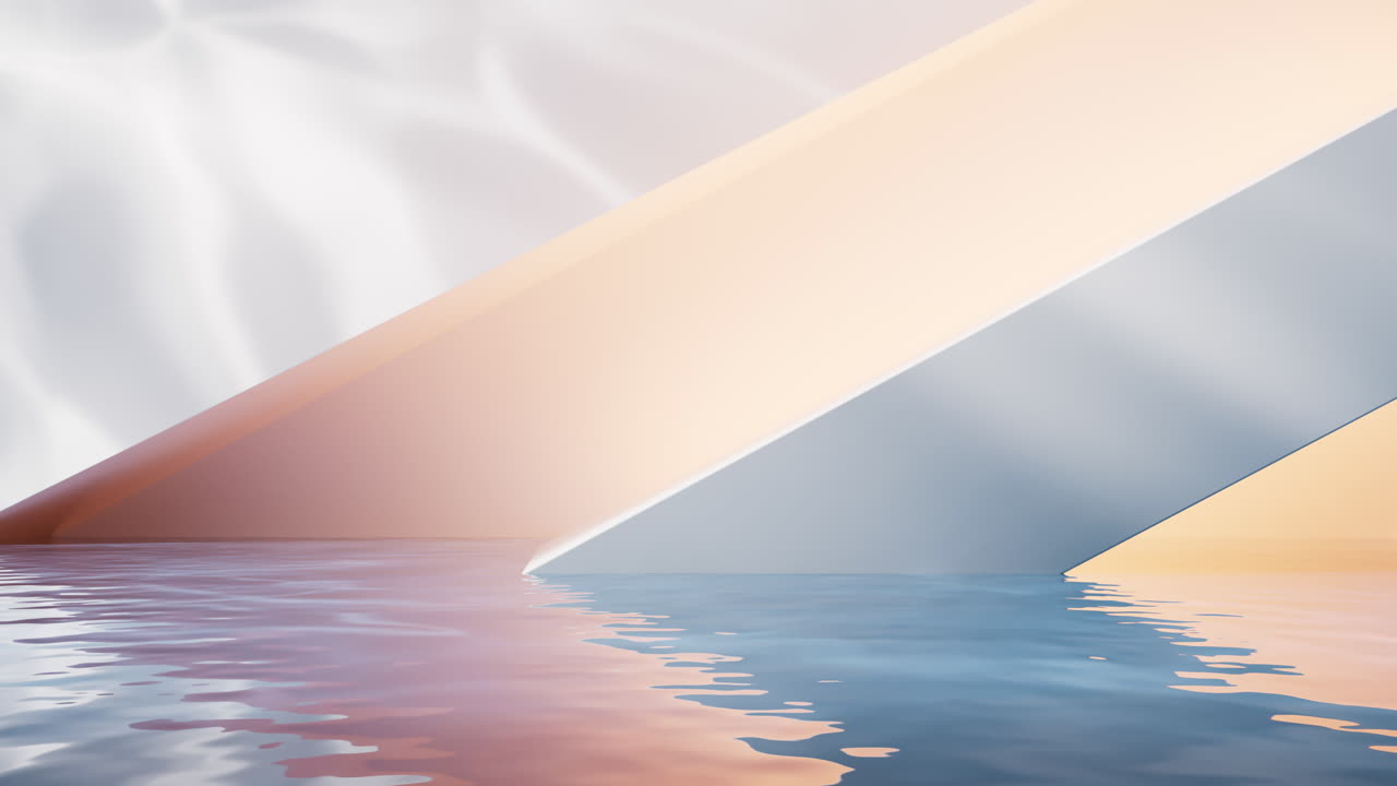 habitación brillante con superficie de agua, renderización en 3d.