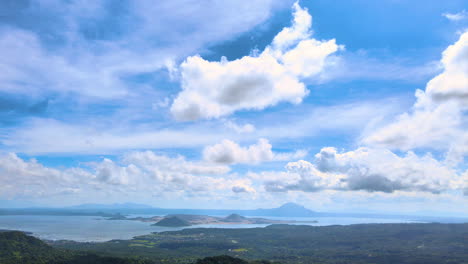 tilt down aerial shot of a beatiful scenery in taal volcano, taken in tagaytay cavite philippines