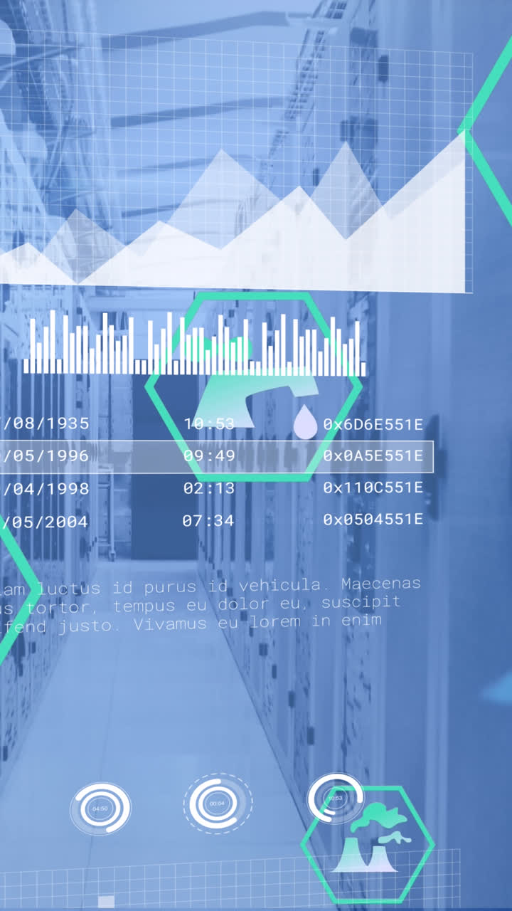 Animation of data processing over server room | Premium Stock Video Footage
