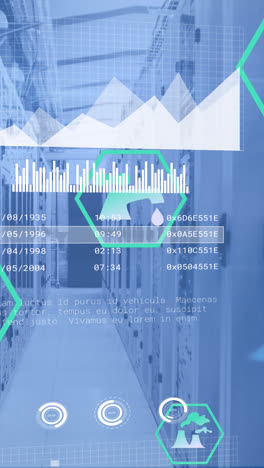 animación del procesamiento de datos en la sala de servidores