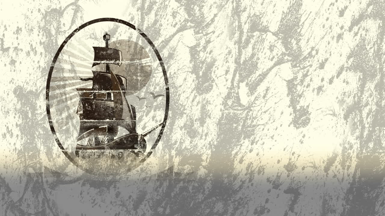 ⁇ 박이는 배경 위에 콜럼버스 선박 아이콘의 애니메이션