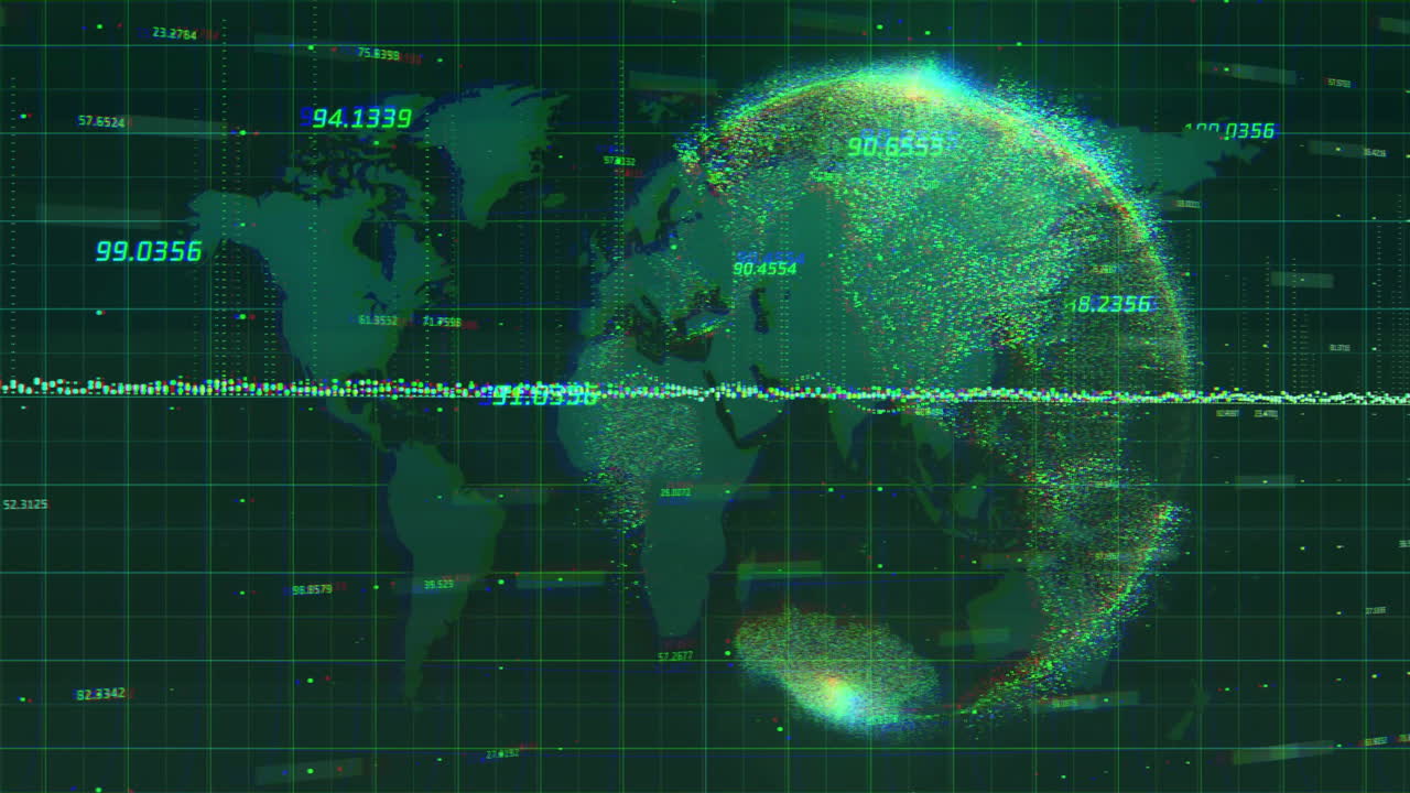 Animation of data processing and globe over world map