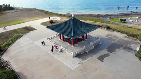 4k drone san pedro ca korean bell of friendship monument ocean backdrop