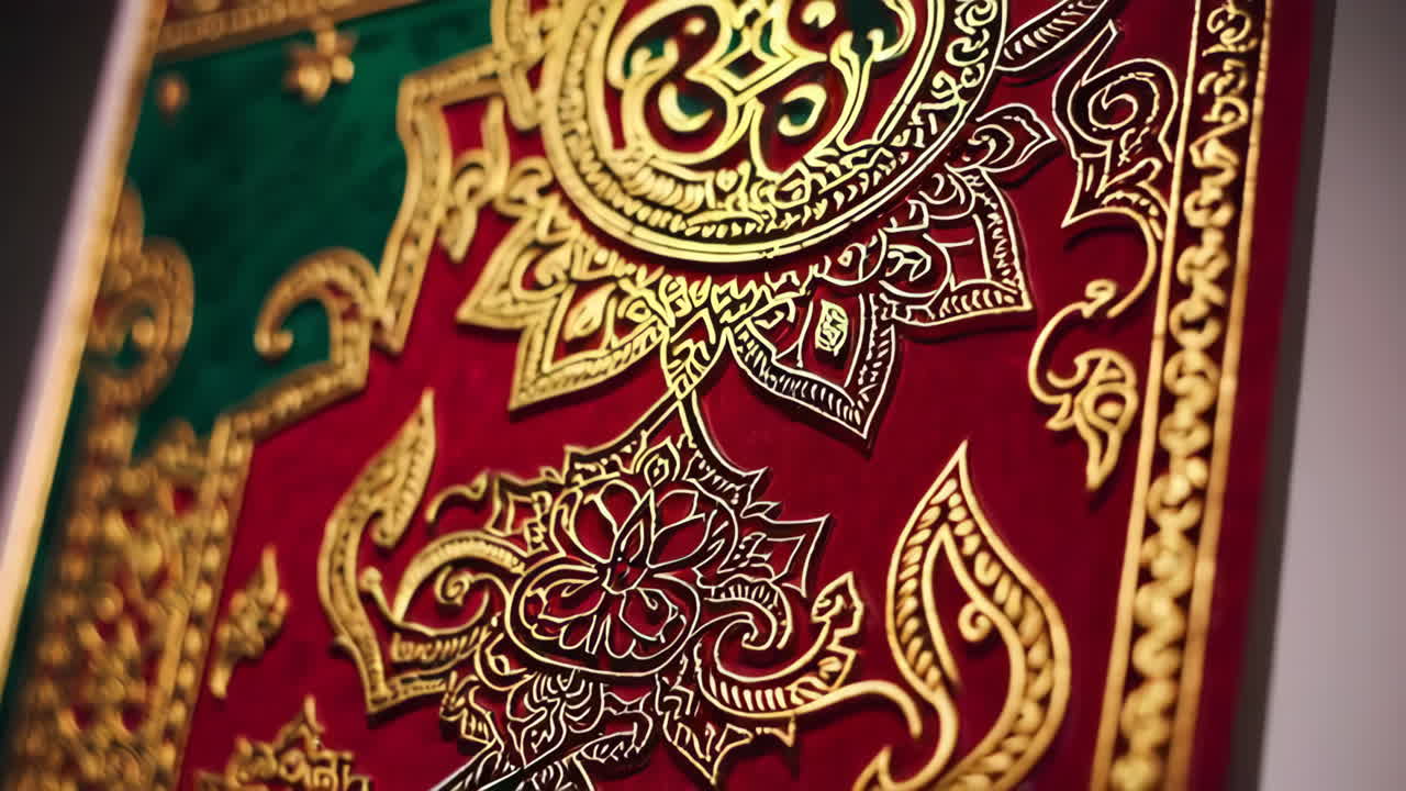 Intricate Gold Embroidery on a Red and Green Fabric