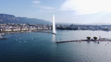 aerial view of jet d'eau, stunning fountain in lake geneva in geneva, switzerland