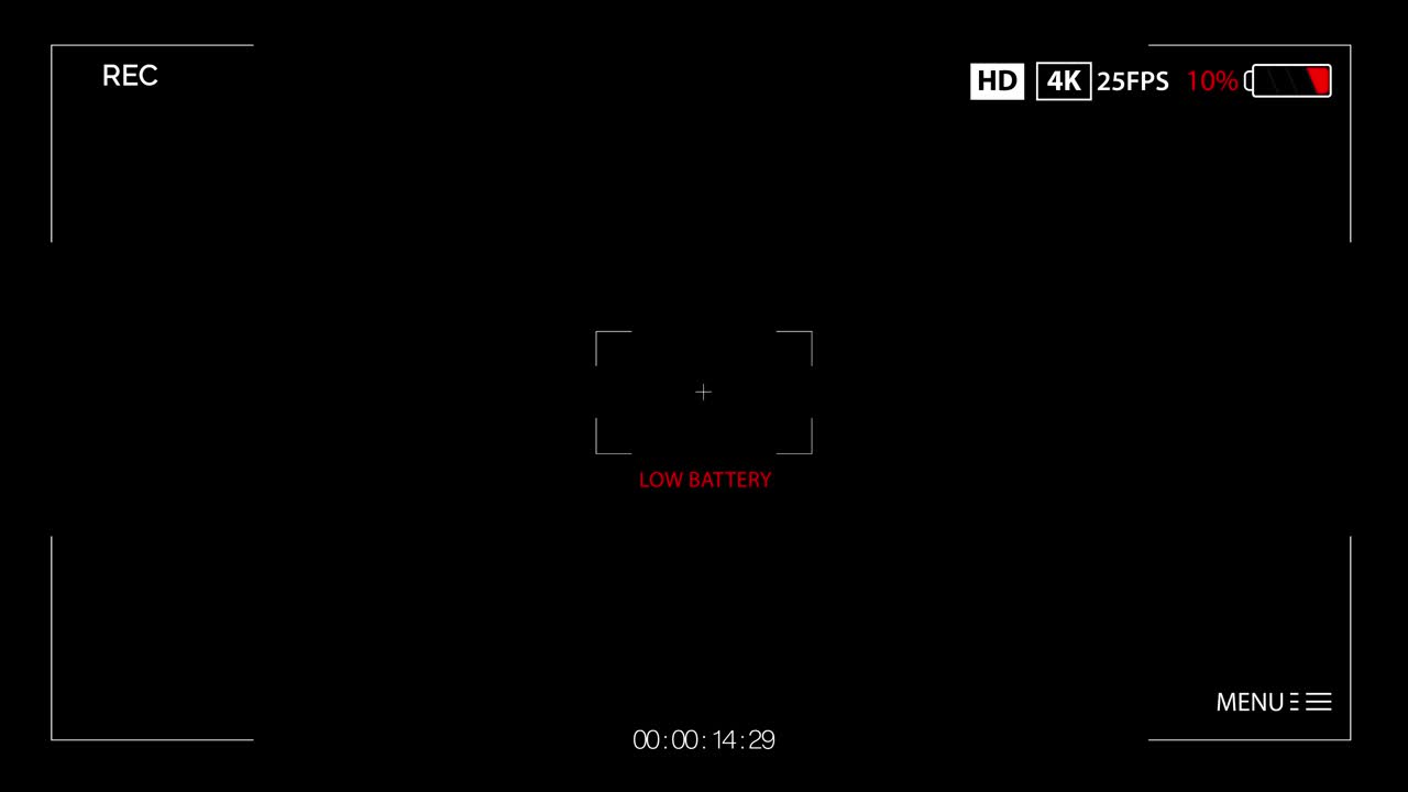 Digital Camera Recording Interface with Low Battery Warning