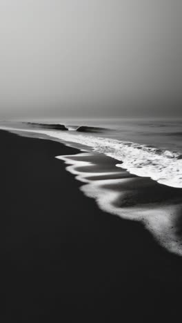 aerial view of a black sand beach with white waves, creating a striking contrast
