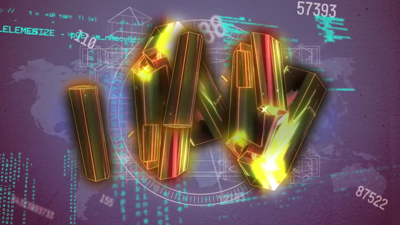 기하학적 패턴, 원, 숫자, 건물, 프로그래밍 언어 및 지도의 애니메이션