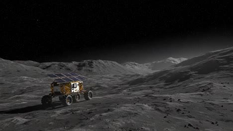 lunar exploration: a robotic rover navigates the rugged terrain of the moon under a starry sky, showcasing the futuristic technology for space missions