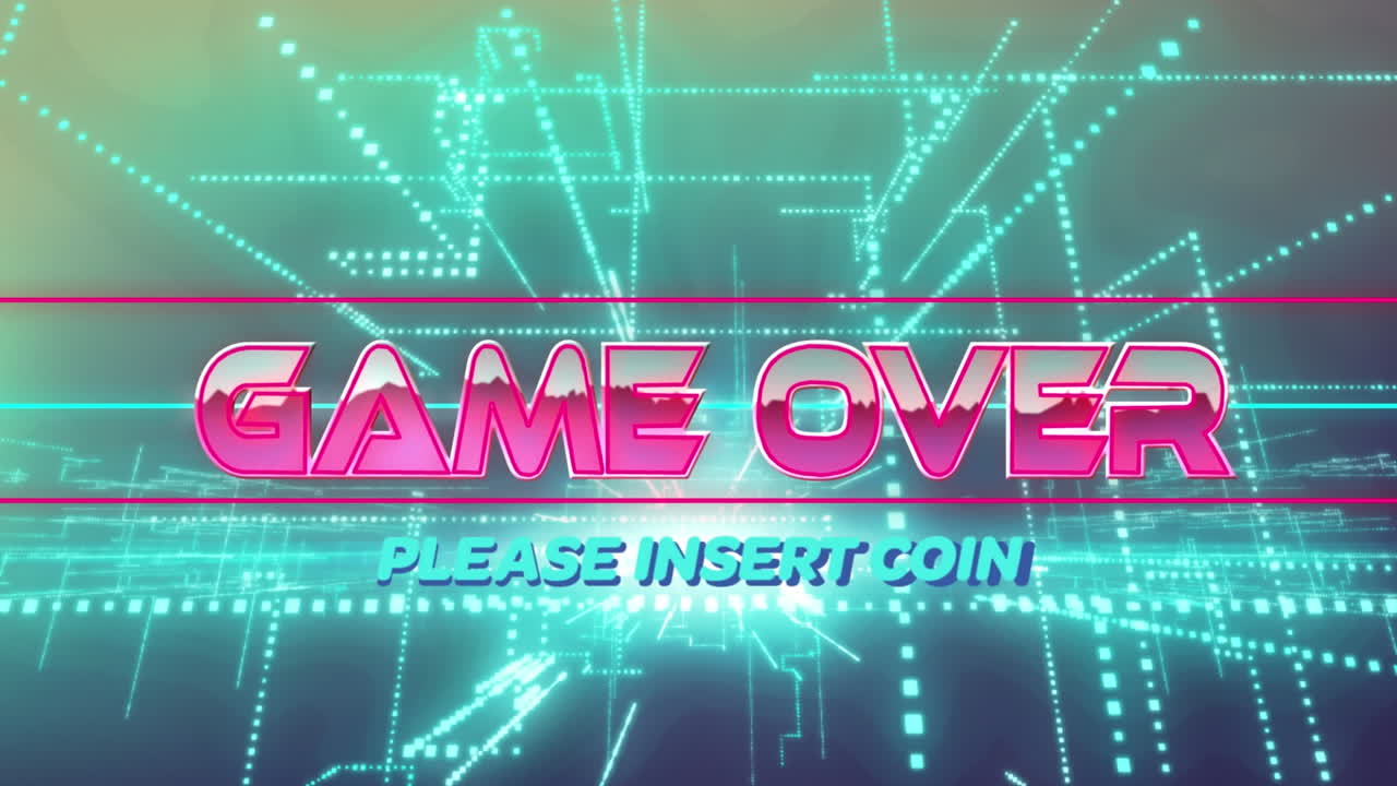 게임의 애니메이션이 끝났습니다. 그리고 추상적인 패턴을 형성하는 점 위에 동전 텍스트를 입하십시오.