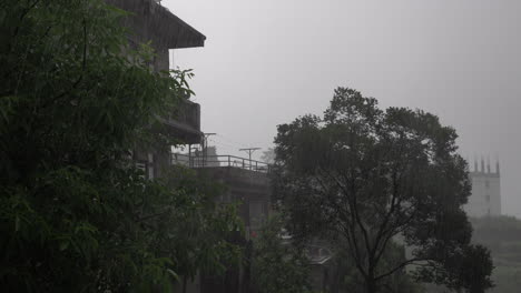 a heavy rainstorm in nepal during the starting of the monsoon season