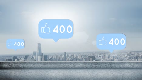 like icon with increasing numbers and city background 4k