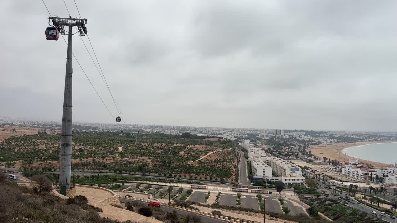 Panoramic view over Agadir city with cable car sky lift Morocco North Africa scenic cityscape