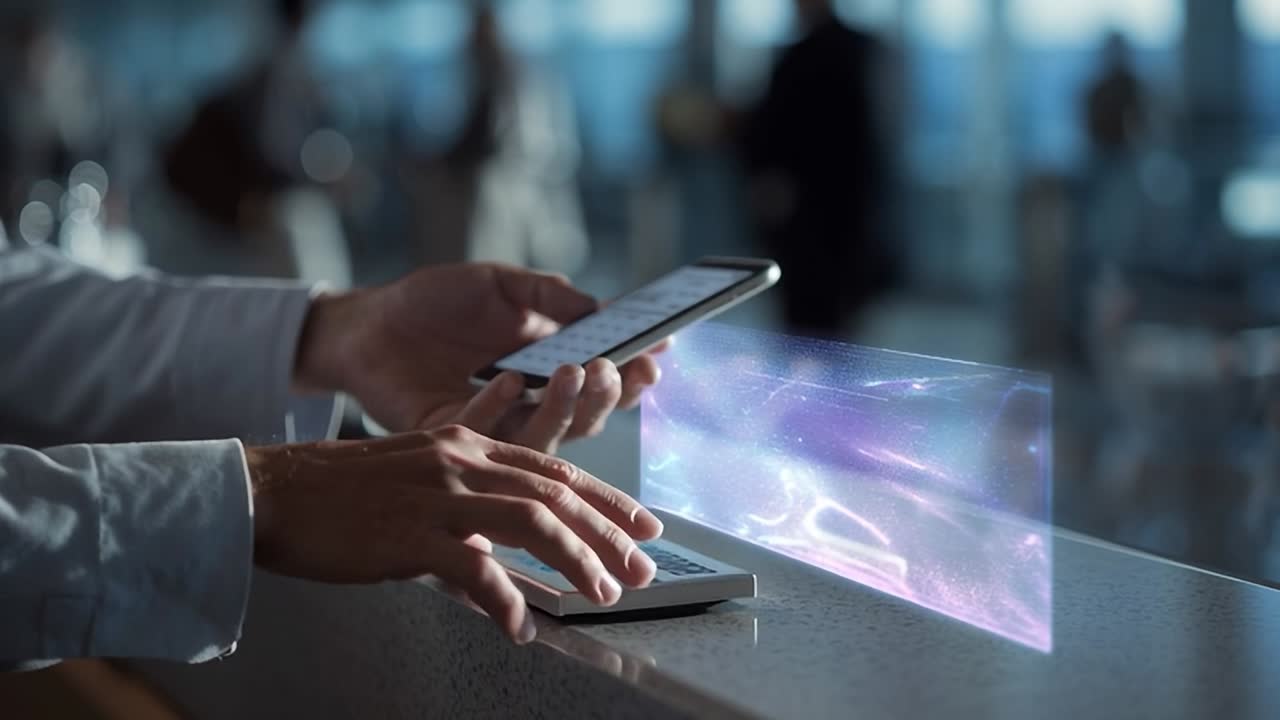 Virtual interaction at a modern tech exhibit with a smartphone