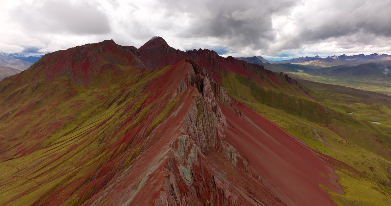 Scenic tourist landmark of Pallay Punchu (Rainbow Mountain) in Layo, Peru. Drone