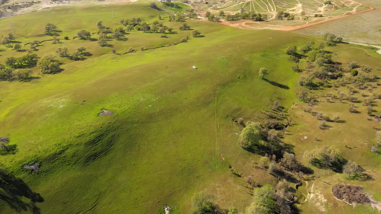 중앙 캘리포니아 풍경의 초원 계곡과 언덕의 조감도
