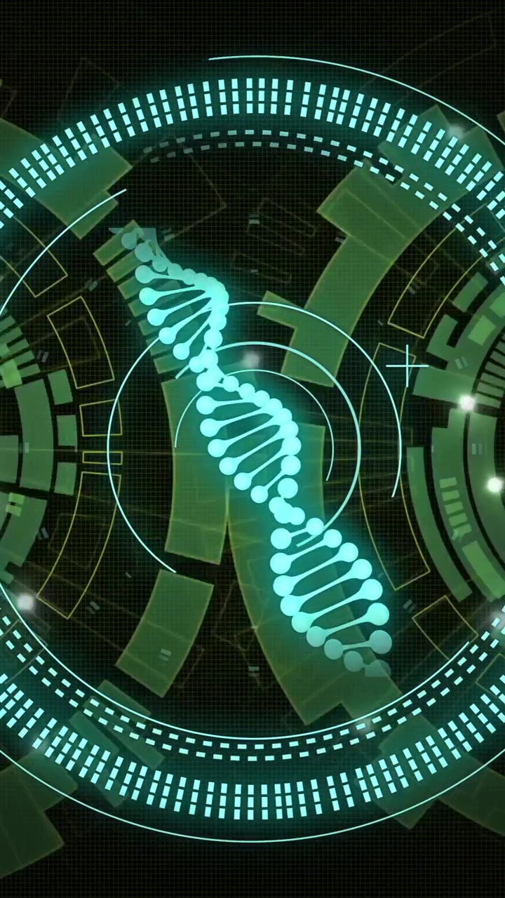 DNA strand and digital interface, scientific data processing animation