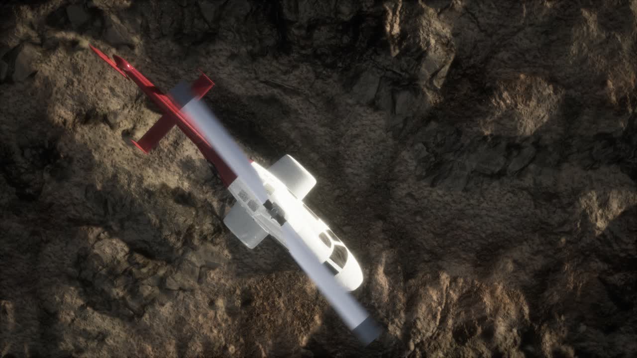 바위 사막 위 의 느린 움직임 의 헬리 ⁇ 터