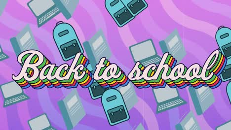 Animation-of-back-to-school-text-over-school-items-icons-on-purple-background
