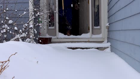 Walking-outside-to-see-a-walkway-covered-in-snow