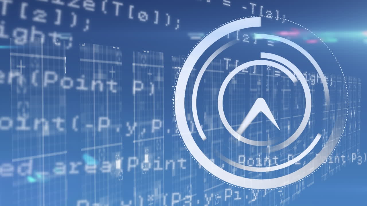 animación del procesamiento de datos y el reloj sobre fondo azul
