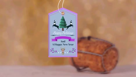 animation of present tag with christmas greetings on christmas decoration