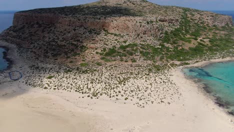 balos beach tigani mountain viewpoint in crete greece, aerial dolly in rising shot