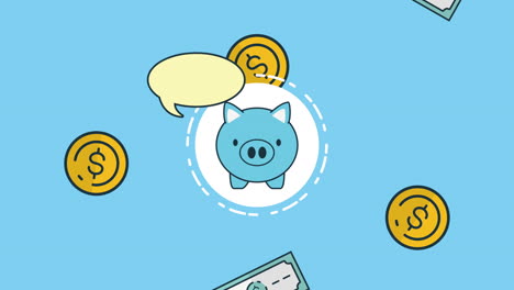 piggy with money economy animation